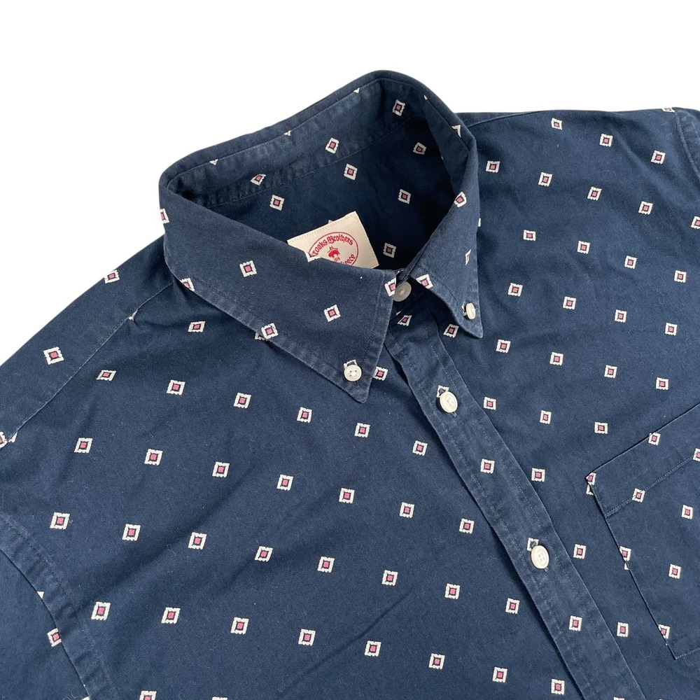 Brooks Brothers Red‎ Fleece Shirt Mens L Navy Long Sleeve Button Down Geometric